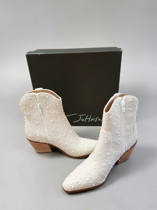 Betsey Johnson Shoes - Betsey Johnson Diva Pearl Glass Stones White Pearl Western Ankle Boots